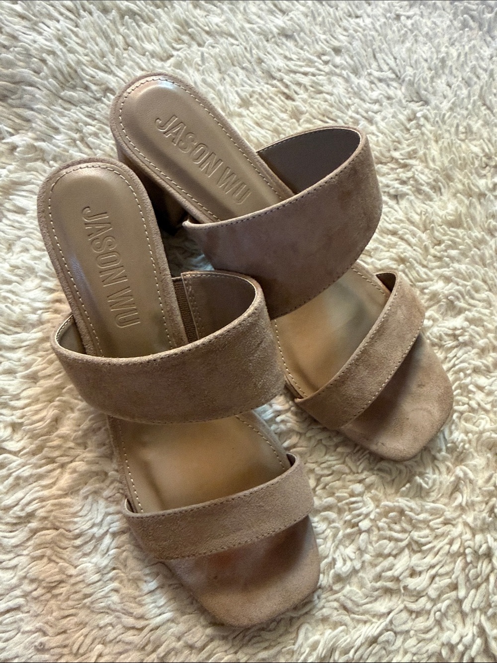 Jason Wu Taupe Suede Double-Strap Slide Sandals size 7.5